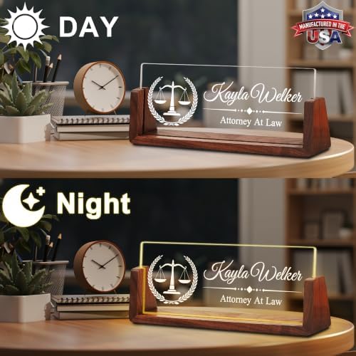Custom Name Plate for Desk with LED Walnut Frame, Office Desk Decor - Image 3