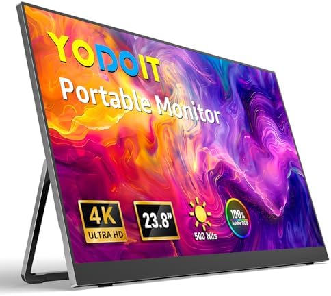 Yodoit Portable Monitor for Laptop 23.8" 4K UHD Travel Gaming Monitor Screen IPS Display with USB Type C Port and Built-in Speakers Compatible with PC, Xbox Black by Stayconnectedstayproductive