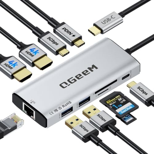 USB C Docking Station Dual Monitor,10 in 1 USB C Hub with 2 HDMI by QGeeM