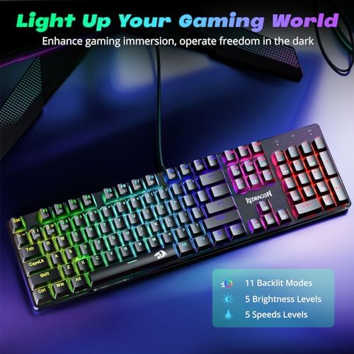 Redragon Mechanical Gaming Keyboard Wired, 11 Programmable Backlit Modes, Hot-Swappable Red Switch, Anti-Ghosting, Double-Shot PBT Keycaps, Light Up Keyboard for PC Mac - Image 2