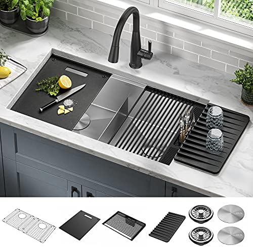 DELTA FAUCET Rivet 33-Inch Workstation Kitchen Sink Undermount 16 Gauge Stainless Steel 50/50 Double Bowl with WorkFlow Ledge and Chef’s Kit of 9 Accessories, 95B931-33D-SS - Image 2
