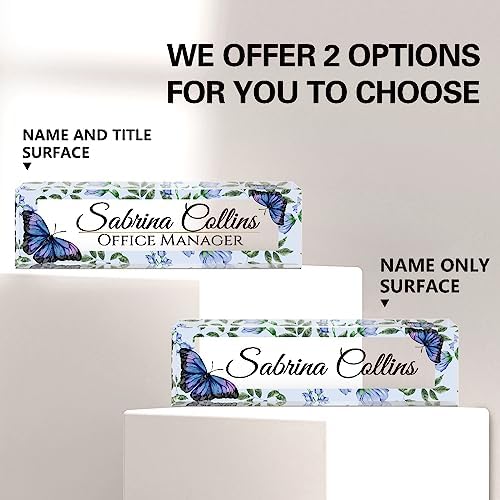 Name Plate for Desk, Desk Name Plate Personalized, Office Decor for Women Men, Acrylic Desktop Accessories, Office Appreciation Gifts for Boss Social Workers Nurse Teacher Employee (Blue Butterfly) - Image 2