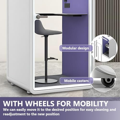 Office Sound Booth with Audio Privacy - Portable Soundproof Booth Includes White Frame with Curved Corners,Soundproof Steel Plate Room with Light,Purple Interior for Study (42.52IN) - Image 7