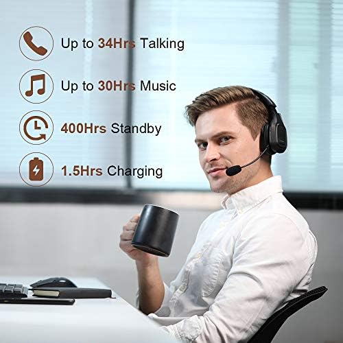 Trucker Bluetooth Headset V5.0, Wireless Headset with Noise Canceling&Mute Microphone for Cell Phones, On Ear Bluetooth Headphone for Computer, Zoom Meetings, Skype, Home Office - Image 5