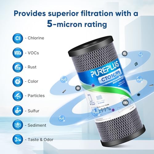 PUREPLUS 10"x4.5" Whole House Water Filter Kit, String Wound & Carbon - Image 5
