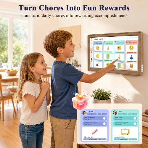 Digital Calendar, 15.6 Inch Electronic Calendar with Touchscreen Wall/Desk Mount, Smart Wall Planner with Chore Chart, Meal Planner, Photo Display & To-Do List for Family Schedules, Gift for Mom Dad (Wood Grain Color) - Image 4