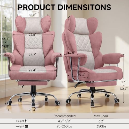 COMHOMA Big and Tall Gaming Chair with Pocket Spring Lumbar Support, Ergonomic Office Chair with Footrest, Executive Desk Chair with Outward Fixed Soft Armrests, Computer Chair with High Back, GYPK - Image 3