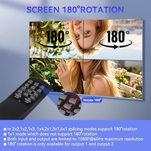 4K HDMl Video Wall Controller 2x2 Transform 4 TV Screens into a Single Wall Display Support HDMI & DVI Input RS232 Serial Control 8 Splicing Modes 180° Rotate Audio Extractor - Image 4