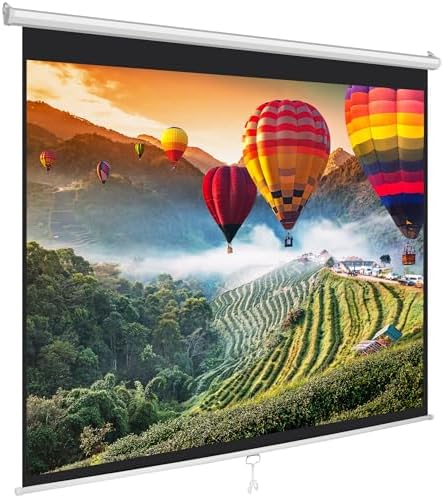 Pyle 84-Inch Pull Down Projector Screen – Manual Roll-Down Matte White Viewing Surface, Auto-Locking Height Adjustment, Wall or Ceiling Mount Design for Home Theater, Office & Classroom Use by PyleUSA