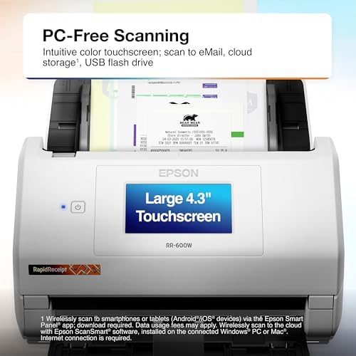 Epson RapidReceipt RR-600W Wireless Desktop Color Two-Sided Receipt Scanner - Image 5