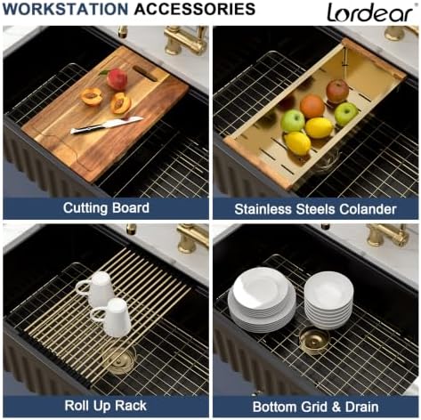 Lordear 33 Inch Matte Black Farmhouse Sink Workstation Fireclay - Image 4