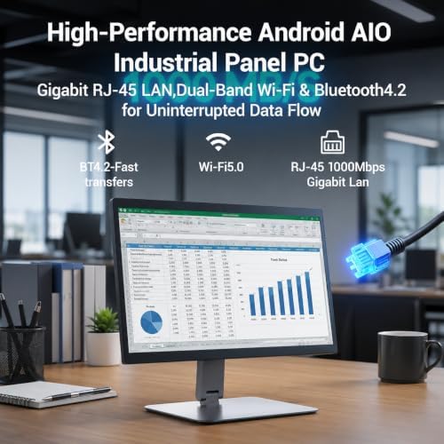 15.6" All-in-One Industrial Desktop PC Fanless, Android 12 Touchscreen Computer with Pivoting VESA Mount Rugged RK3399 Tablet, 4GB RAM 64GB ROM, 1920 x 1080 IPS, USB 3.0, Gigabit Ethernet, Type-C - Image 6