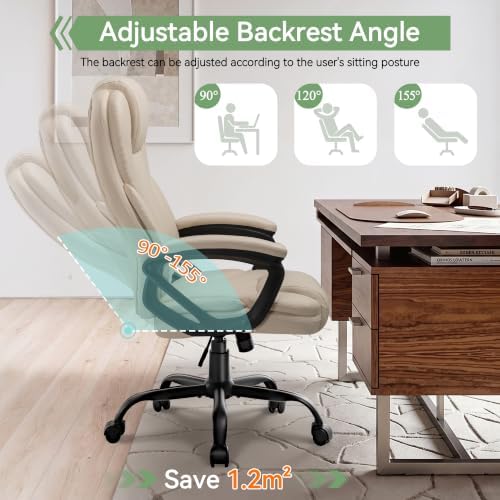 Ergonomic Office Chair with High Back, Comfy Desk Chair, Adjustable Executive Office Chair for Home Office, Big and Tall Computer Chair Heavy Duty, 360° Swivel, Faux Leather White - Image 6