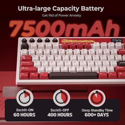 RK ROYAL KLUDGE M87 Wireless Gaming Keyboard with Screen & Dual Knobs, Red - Image 4