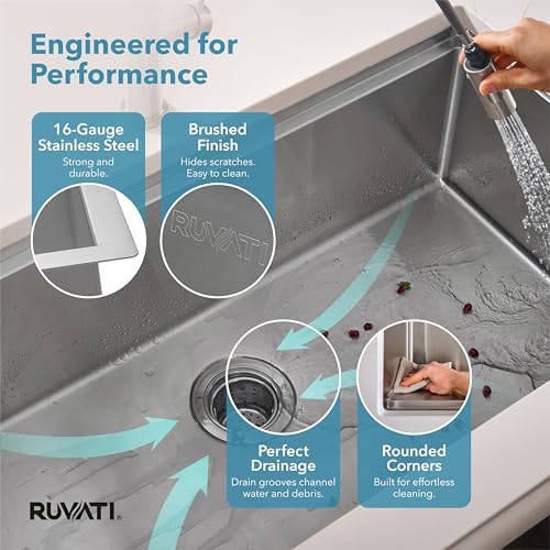 Ruvati 32in Stainless Steel RoundCorner Undermount Workstation Sink-RVH8301 - Image 6