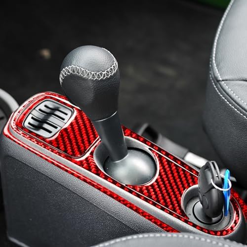 Car Center Console Shifter Transmission Panel Sticker Set Real 3K Red Carbon Fiber Decoration Interior Accessories Trim Compatible with Benz Smart Fortwo 2011 2012 2013 2014 2015-Type C - Image 3
