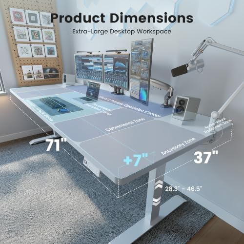 FEZIBO Standing Desk 71 × 37 Inch Electric Height Adjustable, White - Image 3