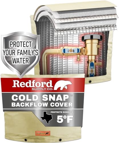 Redford Supply Co. Cold Snap (5°F) Backflow Preventer Insulation Cover, 28"W x 20"H, Pipe Insulation, Water Sprinkler Covers for Outside, Sprinkler Backflow Cover for Winter, Well Pump Bag (Beige) by RedfordSupplyCo