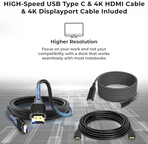 Lenovo 40AY0090US Dock Dual Monitor Bundle - Lenovo Docking Station USB C with 90W AC Adapter + 4K HDMI Cable + 4K DisplayPort Cable + USB-C Cable + Microfiber Cloth - Supports 4K Display (Renewed) - Image 6