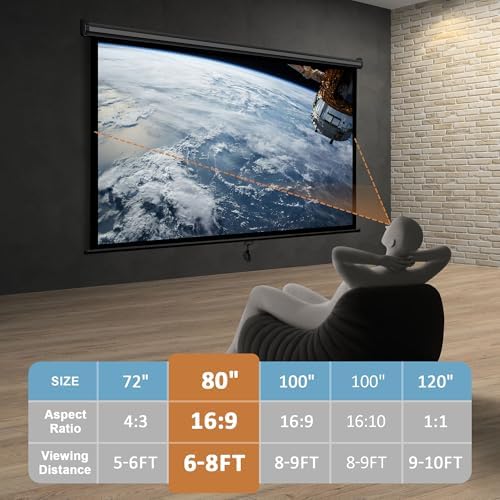 SUPER DEAL 80'' 16:9 HD Projection Screen Foldable Anti-Crease Portable Projector Movie Screen Manual Pull Down for Home Theater Presentation Education Outdoor Indoor Public Display, Black - Image 2