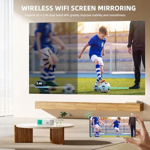 Projector WiFi Portable Movie Projector, Phone or Tablet Can be Mirrored to the Video Projectors Via WiFi or Data Cable, Compatible with Smartphone/ Tablet/ Laptop/TV Stick/ PS/ USB - Image 3