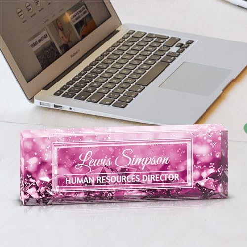 Custom Name Plate for Desk, Office Desk Double sided pattern Name Plate Personalized Office Desk Decor for Women and Men, Teacher Nurse Boss Employee Appreciation Gifts (purple gemstone, customization) - Image 3