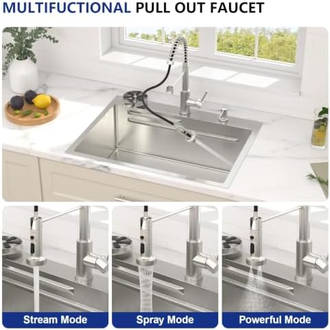 Dcolora 28" Drop In Stainless Steel Kitchen Sink Workstation with Faucet - Image 5