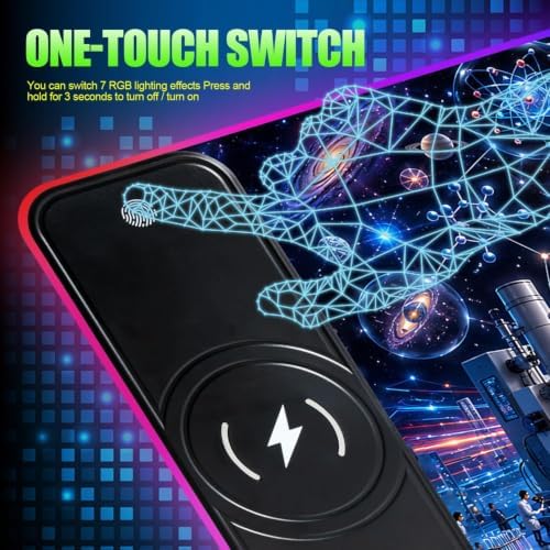 Wireless Charging RGB Gaming Mouse Pad Technology 31.5 x 11.8 Inch Extended Mouse Mat with Neon Geometric Line Design, LED Desk Pad with 7 Lighting Modes, Non-Slip Base for Gaming & Office - Image 3