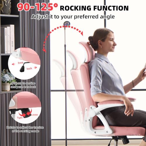 Leather Office Chair,Executive Ergonomic Desk Chair for Home Office, White-Pink - Image 7