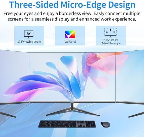 ZZA 27 inch 100Hz Curved Monitor with 1K 1920x1080 Computer Screen 27 inch FHD with HDMI,VGA and Wall Mountable|1080P Eye Care PC Office Display for Working and Gaming - Image 3