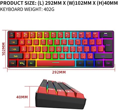 Snpurdiri 60% Wired Gaming Keyboard,True RGB Small Compact 61 Keys Mini Keyboard for PC/Mac Gamer, Typist, Travel, Easy to Carry on Business Trip(Black-Red) - Image 5