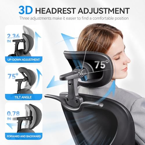 Ergonomic Office Chair, Mesh Home Office Desk Chairs with 3D Headrest - Image 3