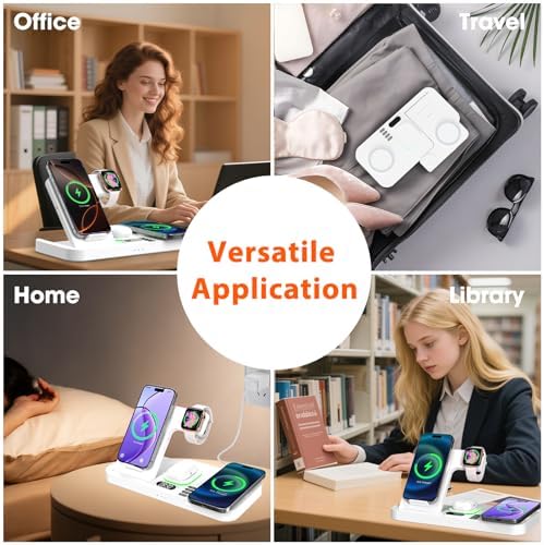 Dual Phone Magnetic Wireless Charging Station for Apple Devices, 7-Color Auto Light & 12H Clock, Multi-Device Charger for iPhone 18 Pro/18 Pro Max/17/16, for iWatch 11/10/9 & AirPods Pro3(Cream - Image 6