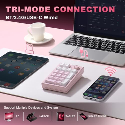 YUNZII AL21 Aluminum Wireless Number Pad (Pink, Cocoa Cream V2 Switch) - Image 3