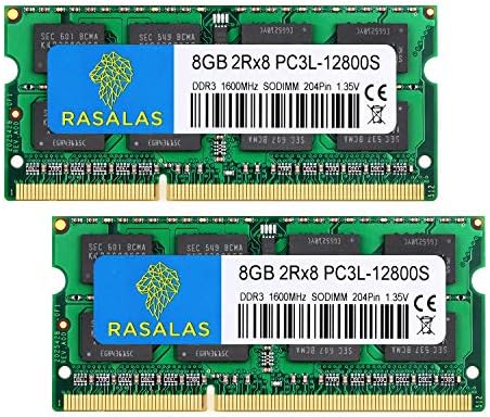 Rasalas DDR3L-1600 16GB 2x8GB PC3L-12800S for RAM: DDR3L 1600MHz 8GB 2Rx8 PC3-12800 1.35V 204-Pin CL11 Non-ECC Unbuffered Laptop Memory Notebook RAM Module for Mac iMac pro Intel and AMD System by Rasalas