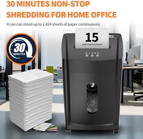 KRT Paper Shredder for Office Home, 18-Sheet Micro Cut Paper Shredder Auto Feed Cross Cut with 8 Gallons Bin, P-4 High Security Level, Shreds CDs/DVDs, Black - Image 5