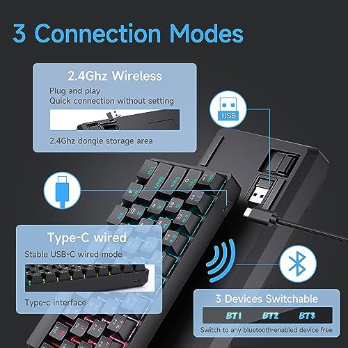DIERYA DK63 60% Wireless Mechanical Gaming Keyboard | Bluetooth/2.4G/Wired | RGB Backlit Compact 63 Keys Mini Office Keyboard | with Blue Switch | for Windows Laptop PC Gamer Typist-Black - Image 3