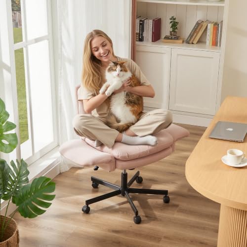 Bestier Velvet Vanity Chair with Flip-Up Arms, Swivel Makeup Chair Pink - Image 2