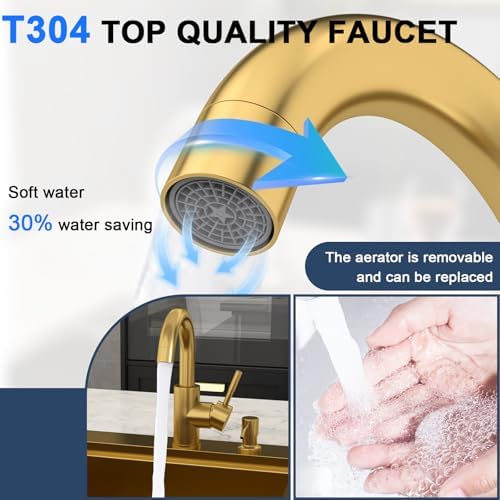 Lordear 18x18 Matte Gold Bar Sink with Faucet Drop In Workstation - Image 7