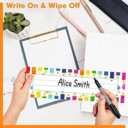 40PCS Desk Nameplates, Double Sided PET Film Desk Name Tags Erasable & Reusable Traditional Manuscript Name Plate Classroom Decoration for School Student (10” x 2.8”) - Image 4