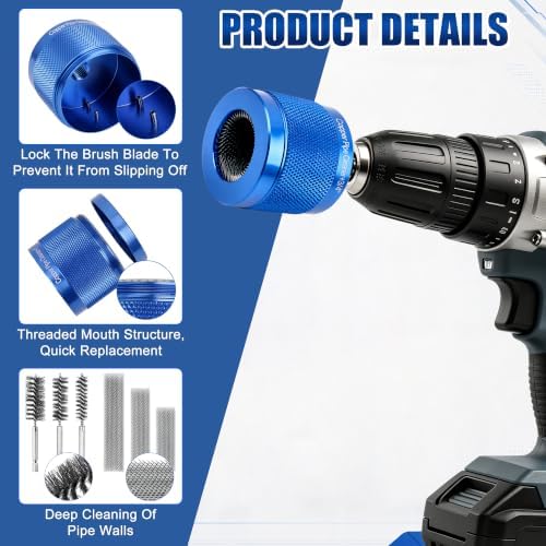 Windspeed 3+6P Copper Pipe Cleaner 1/2 3/4 & 1 in Drill Hex Shank Copper Fitting Cleaner with 3 Wire Bore Brushes 3 Replaceable Built in Brush Bars Cleaning Drill Attachment for Remove Pipes Rust - Image 3
