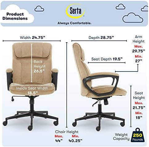 Serta Executive Office Chair Lumbar Support, Padded Arms Microfiber Chair - Image 3