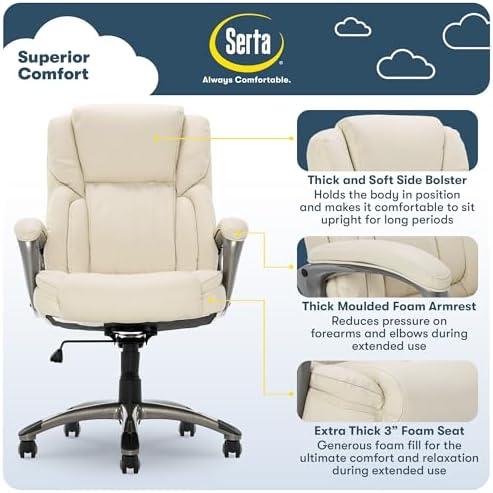 Serta Ergonomic Executive Office Chair with Lumbar Support, Leather Chair - Image 4