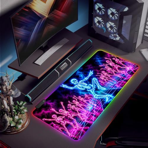 Halloween Dance Skull RGB Gaming Mouse Pad Large Extended Desk Mat 35.4 x 15.7 inch LED Glowing Mousepad Light Up Keyboard Pad Non-Slip Rubber Base - Image 7