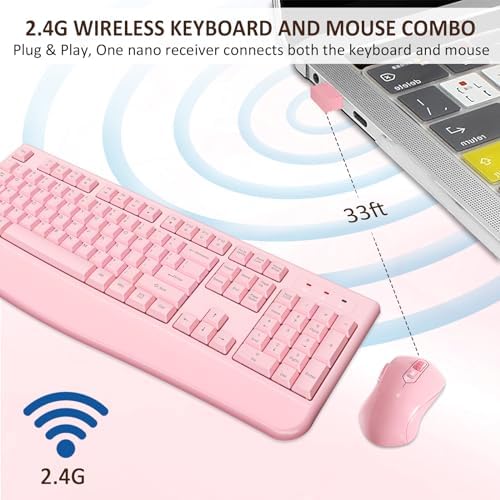 EDJO Wireless Keyboard and Mouse Combo, USB Plug & Play (Pink) - Image 5