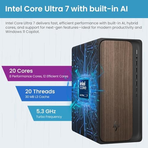 HP 2025 OmniDesk Business Next Gen AI PC Desktop, Intel Core Ultra 7 265, 400 W Power Supply，32GB DDR5 RAM,1TB SSD, USB-C, Wi-Fi 6,Bluetooth 5.4,Wired KB & Mouse, Windows 11 Home - Image 7