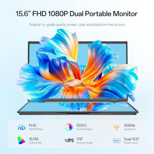 InnoView Portable Dual Monitor 15.6" 1920x1080 Dual Stacked Foldable Monitor | 315° Screen Adjustment | USB-C/HDMI Second Monitor for Laptop, Mac, Windows - Image 2