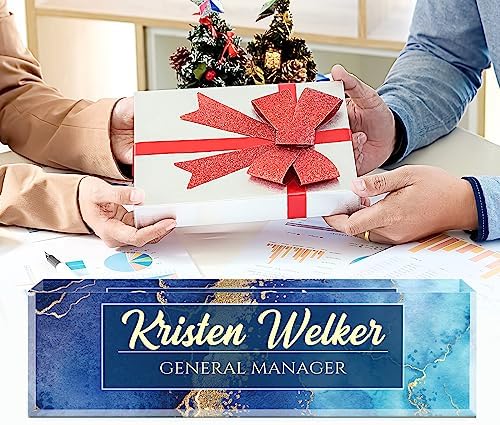 Name Plate for Desk, Desk Name Plate Personalized, Blue Office Decor for Women Men, Acrylic Desktop Accessories, Office Gifts for Boss Nurse Teacher Coworker, Employee Appreciation Gift (Blue Coast) - Image 5