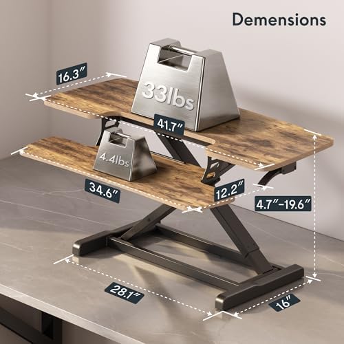 FLEXISPOT Standing Desk Converter 42" Extra Large Desk Riser, Spacious Desktop Riser Sit Stand Computer Workstation with Wide Keyboard Tray, Ergonomic Height Adjustable Stand Up Desk Converter, Rustic Brown - Image 3