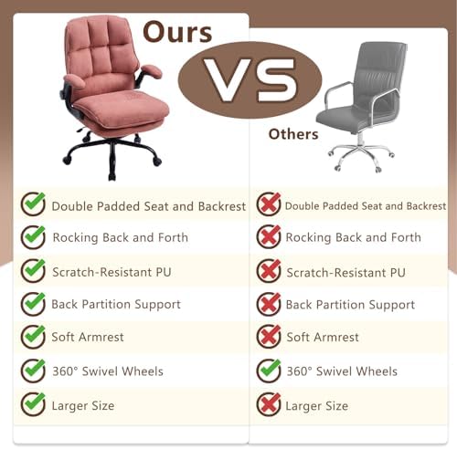 Comfy Office Chair Soft and Double Cushioned Ergonomic Computer Desk Chairs for Long Hours Executive Office Chair with Flip-up Armrests and Height Adjustment for Home Office Pink - Image 5